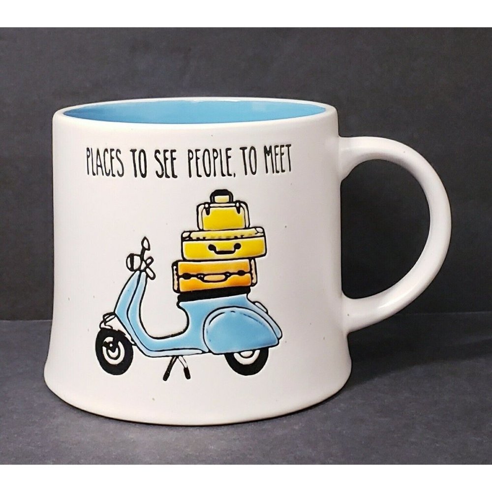 I Love It "Places to See People To Meet" 20 oz. Coffee Mug Cup White & Blue